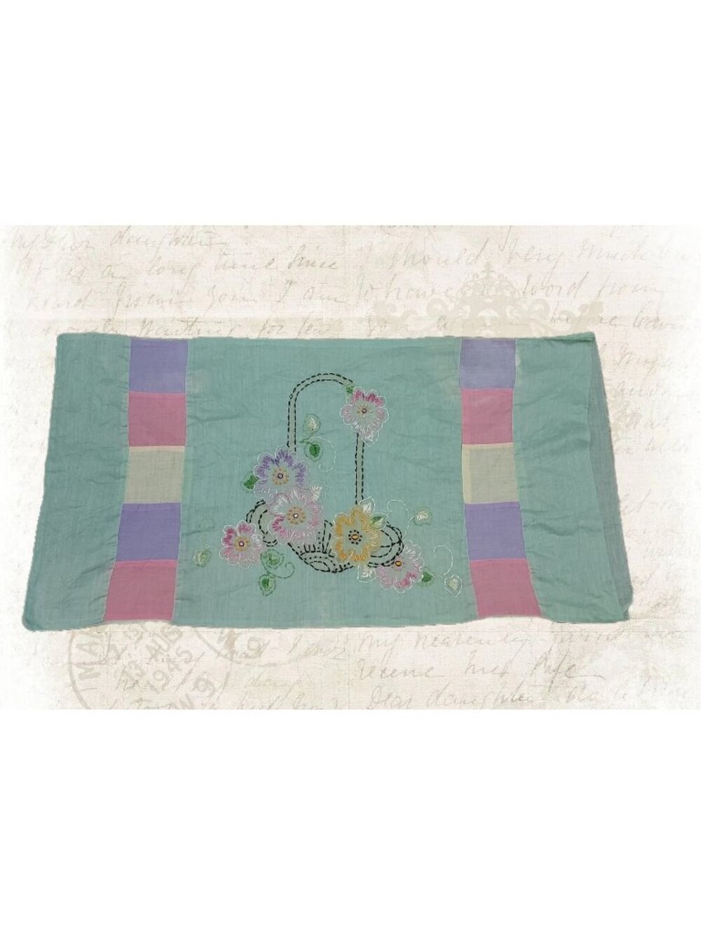 Pillow Case Cover 1950s Hand Embroidered Floral Baby Nursery 22" - Picture 1 of 13